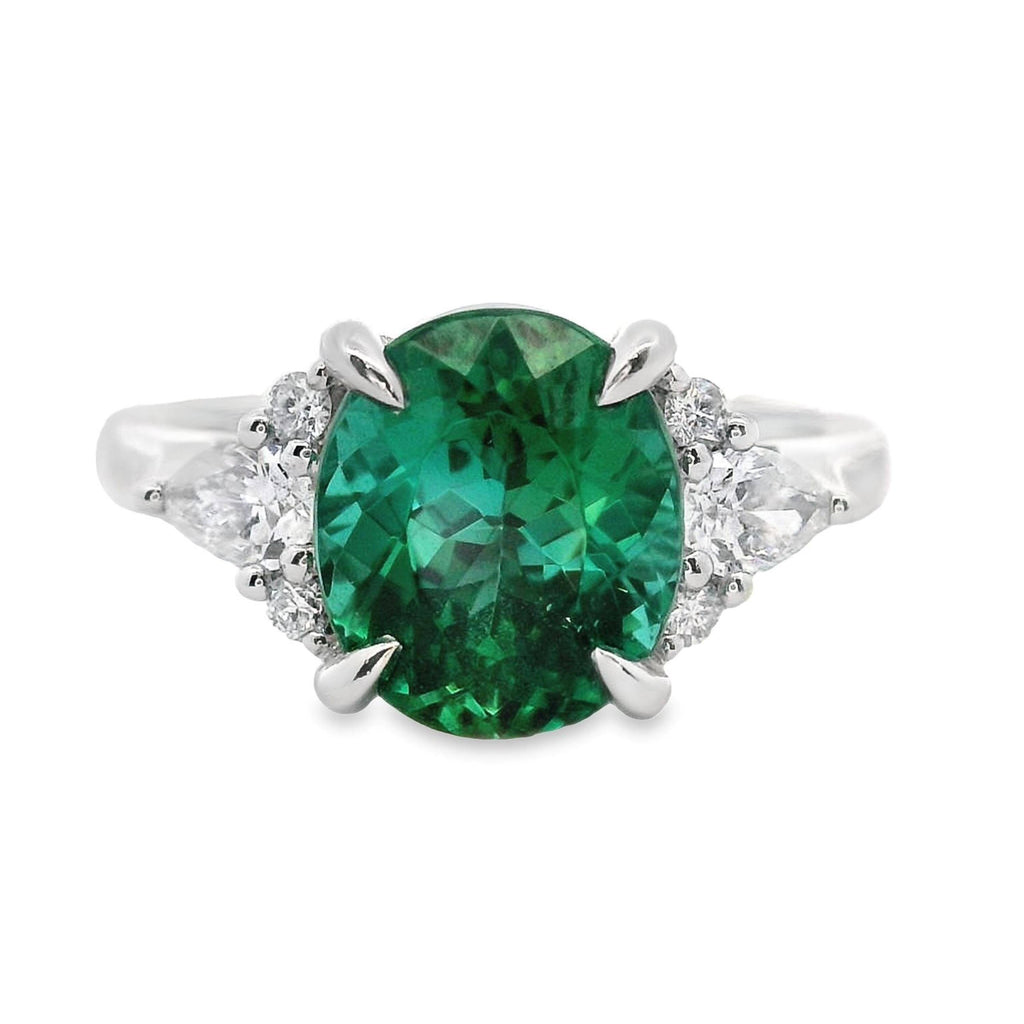 Bespoke Green Tourmaline And Natural Diamond Ring