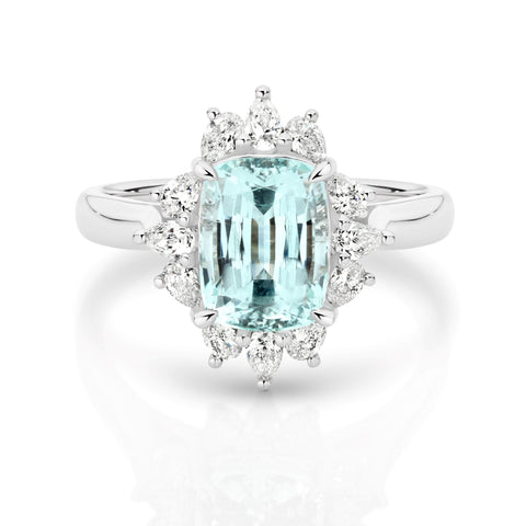 Bespoke Ice Blue Tourmaline And Natural Diamond Ring