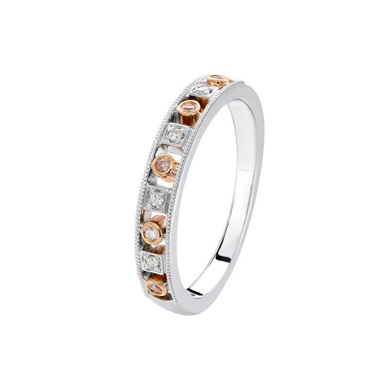 18Ct White And Rose Gold Diamond Dress Ring With Blush Pink Diamonds