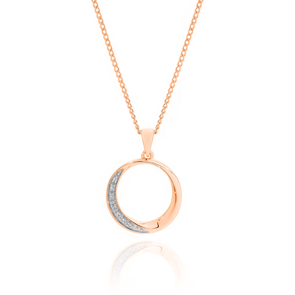 9ct Rose Gold Open Circle Diamond Set Pendant 0.02ct TDW