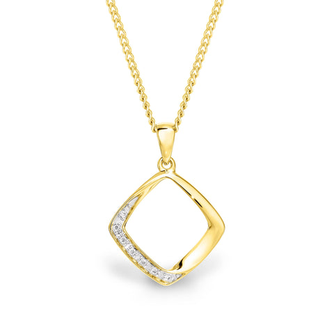 9ct Yellow Gold Open Square Diamond Set Pendant 0.02ct TDW