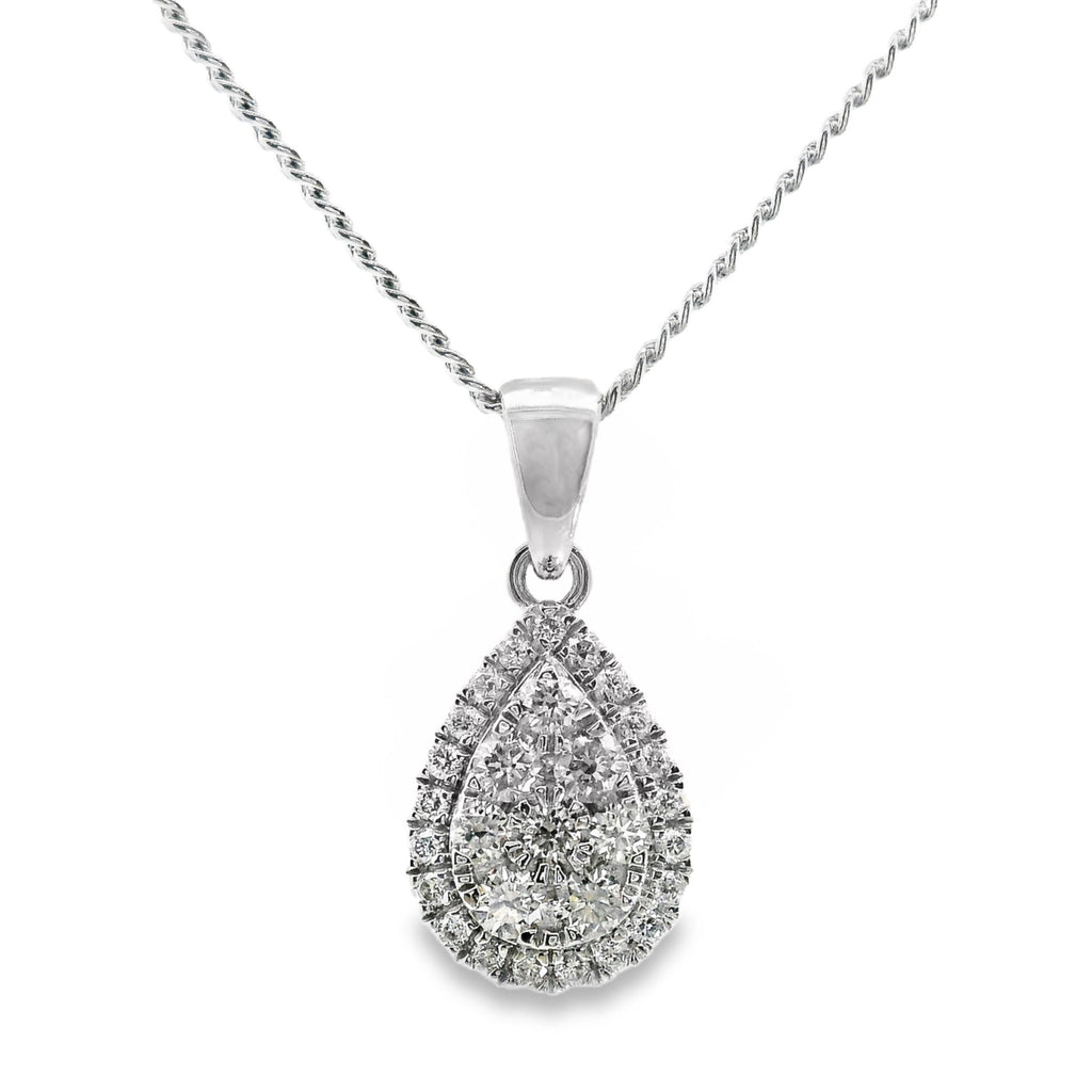 9ct White Gold Pear Shape Diamond Cluster Pendant 0.26ct TDW