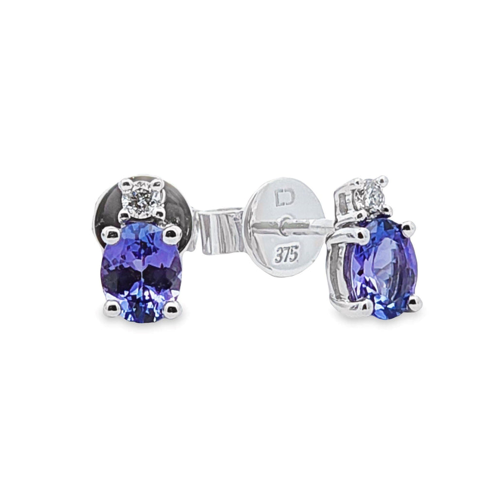 9ct White Gold Tanzanite And Diamond Stud Earrings