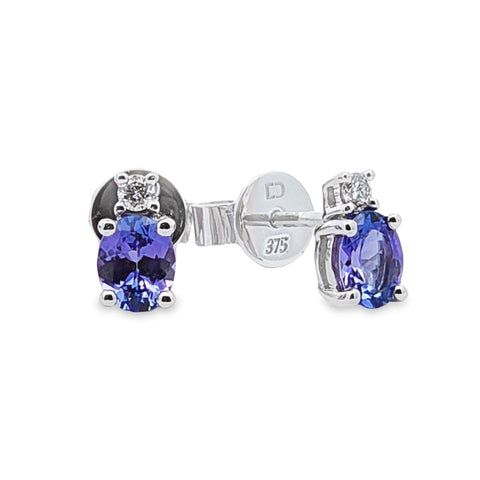 9ct White Gold Tanzanite And Diamond Stud Earrings