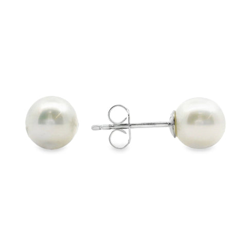 Sterling Silver White Near Round Freshwater Pearl Earrings 7 - 7.5mm