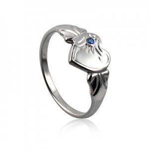 Sterling Silver September Birthstone Single Heart Signet Ring