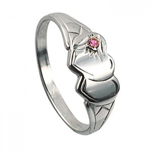Stirling Silver Double Heart Signet Ring with Pink Cz