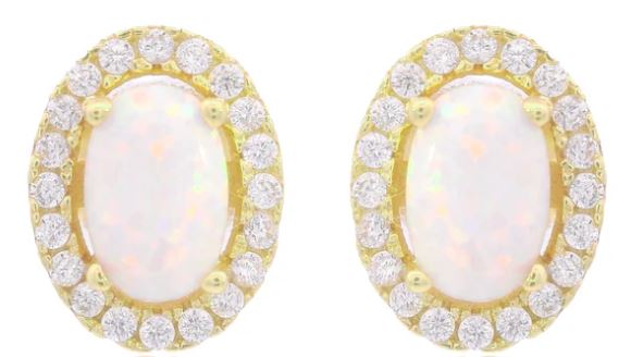 Georgini Opal Glow Blackwattle White Created Opal Earrings Gold