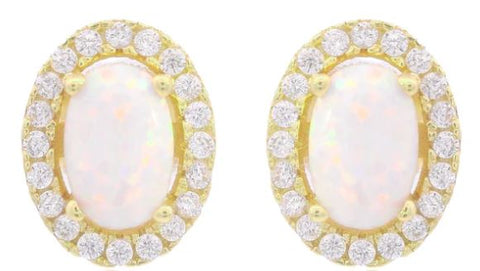 Georgini Opal Glow Blackwattle White Created Opal Earrings Gold