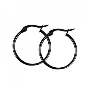 Stainless Steel Black Ion Plated Hooped Earrings 15mm