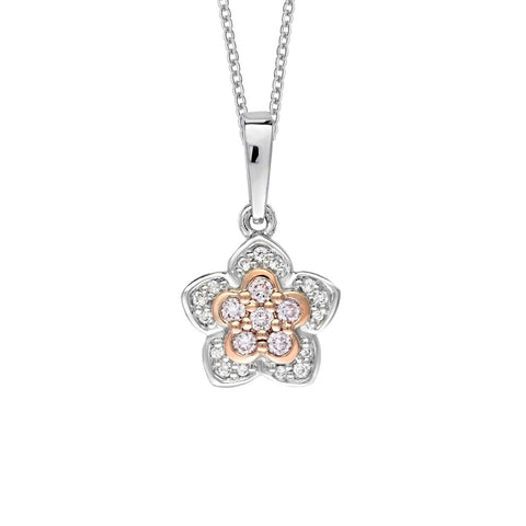 18ct White and Rose Gold Floral Diamond Pendant with Blush Pink Diamonds