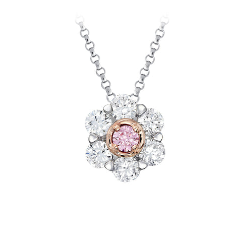 18ct White and Rose Gold Petite flower Style pendant with a Pink Kimberley Diamond