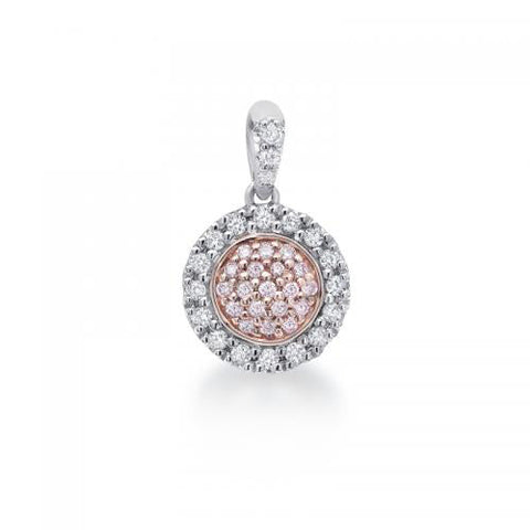 18ct White and Rose Gold Blush Pink Cluster Style Diamond Pendant