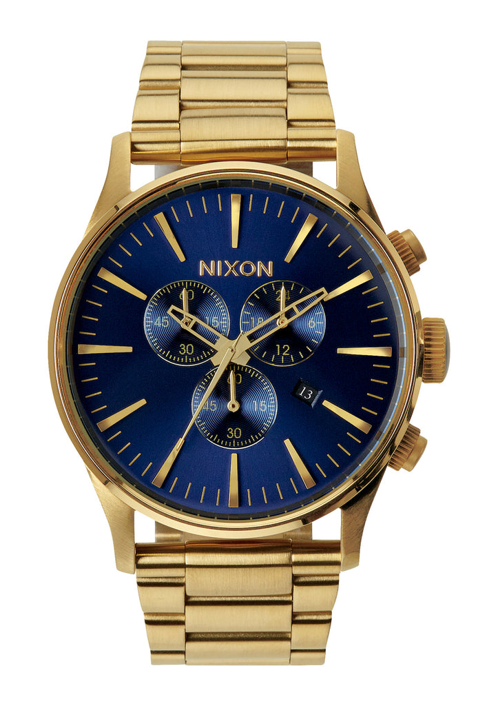 NIXON Sentry Chrono Gold Blue Sunray Duffs Jewellers