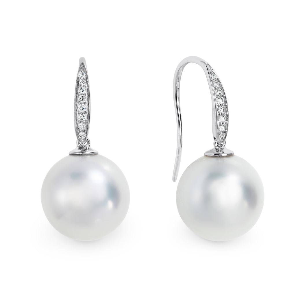 9ct White Gold South Sea Pearl And Diamond Earrings – Duffs Jewellers